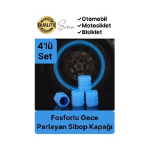 Özel Üretim Mavi Fosforlu Sibop Kapağı 4 Set Tüm Araçlarla Uyumlu Gece Parlayan Sibob Jant Tekerlek