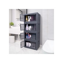 Plastik Banyo Mutfak Düzenleyici Dolap, Çok Amaçlı Katlanır Organizatör, 125x55x33 Cm, 4 Bölmel Gri