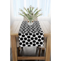 Siyah Beyaz Yedigen Desenli Runner 40x140cm Siyah