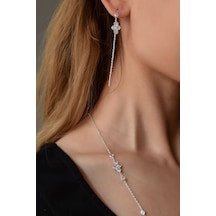 Papatya Silver 925 Ayar Gümüş Rodyum Kaplama Taşlı Tasarım Kolye Küpe Set