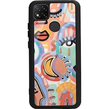 Xiaomi Redmi 9c Suluboya Retro Göz Tasarımlı Glossy Telefon Kılıfı Siyah