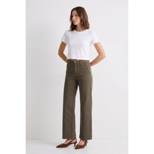 Kadın Kahverengi Yüksek Bel İnce Rahat Wide Leg Jean Pantolon