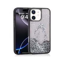 Zore İphone 12 Kılıf Sıvılı Simli Şeffaf Arka Yüzey Ogaa Keto Silikon Kapak - Siyah