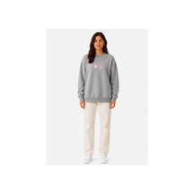 Herkesemoda Rose Baskı Detaylı Şardonlu 2 İplik Bisiklet Yaka Sweatshirt Gri