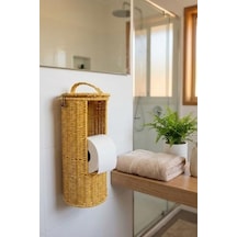 Buffer Hasır Görünümlü Plastik Tuvalet Kağıdı Standı, Askılı Kapaklı Wc Kağıtlık, Yedekli Banyo Organizer, 37x17 Cm Acı Kahve