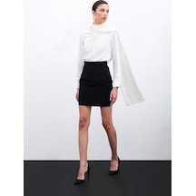 Sateen Şal Detaylı Bluz - Ekru-135956 Ekru