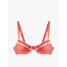 Koton Koton X Sibil Çetinkaya - Dantel Detaylı Pötikareli Balenli Bikini Üstü Kırmızı Ekose 6sak10241mm Kırmızı Ekoseli