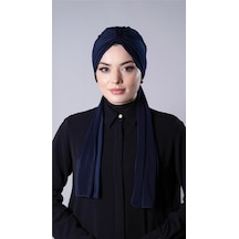 Hürrem Bone Lacivert Pratik Hazır Geçmeli Tesettür Bone Sandy Kumaş Atkılı 2204 02 Lacivert
