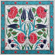 Armada Çini 20X20 Cm Ed 306 Turkuaz Lale Karanfil El Dekoru Çini
