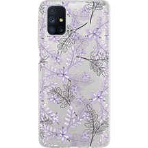 Samsung Galaxy Uyumlu M51 Kapak Floral Lila Tasarımlı Şeffaf Silikon Kılıf