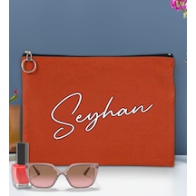 Bk Gift Kişiye Özel İsimli-6 Astarlı Kiremit Portföy Çanta 30x21cm, Baskılı El Çantası, Organizer Çanta Haki