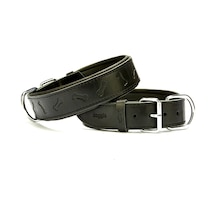 Kemik Desenli Deri Köpek Boyun Tasması 4x57-65 CM - Black Siyah
