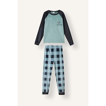 Defacto Baskılı Uzun Kollu Üst Ekose Desenli Ekose Kadife Alt 2li Pijama Takımı Erkek Çocuk I2477a826cwgn1129 Yeşil-gn1129