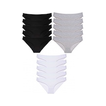Royaleks 15 Adet Süper Eko Set Likralı Kadın Slip Külot Siyah Gri Beyaz (554158732)-S Beyaz - Gri - Siyah