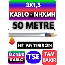 Öznur 3x1,5 Nhxmh Alev İletmez Kablo Metre Seçenekli Gri - 50 Metre