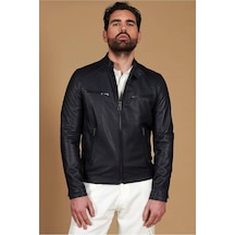 M M Marki Marki Erkek Hakiki Deri Ceket Bisiklet Yaka, 6 Cepli, Astarlı, 67 Cm, Baharlık - 505422 Siyah