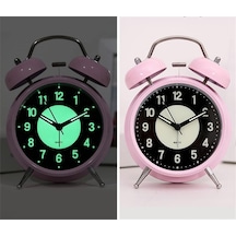 Fosforlu Ve Işıklı Çalar Saat Ev Ofis Aksesuar Nostaljik Masa Saat - Pembe