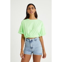 Kadın Neon Yağ Yıkamalı T-shirt Yeşil