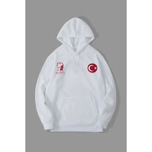 Erkek 10 Kasıma Özel 3 İplik Kapüşonlu Baskılı Sweatshirt Hoodie - Beyaz