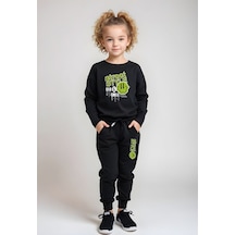 Emoji Baskılı Kız Çocuk Alt-üst Takım Siyah