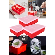 Gurme Chef Silikon Büyük 6'Lı Küp Buz Kalıbı Kapaklı Kırmızı 3 Ad
