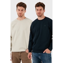 Buratti Streç Pamuklu Relaxed Fit Bisiklet Yaka 2'Li Paket Erkek Sweat 5901210S2 Lacivert-Taş