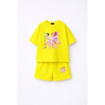 Fasardi Kpop Demon Hunters Huntrix Zoey Rumi Mira Baskılı Oversize %100 Pamuk Tişört Şort Çocuk Takım Sarı