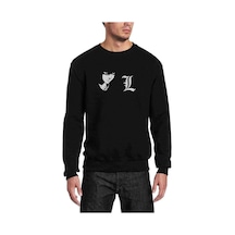 Death Note L Baskılı Siyah Erkek Örme Sweatshirt