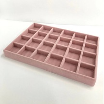 Yerli Üretim Süet Kumaş Pembe Renk 34 Cm / 24 Cm 24 Bölmeli Çekmece Içi Takı Standı Çok Renkli