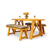 Neiwel Garden Mare Doğal Ahşap Banklı Bahçe Masa Takımı-120-280 Takım Açık Ceviz