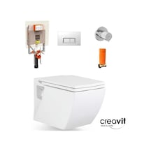 Creavit Trend Asma Klozet + Duroplast Yavaş Kapak + Vitra Gömme Rezervuar Set Beyaz