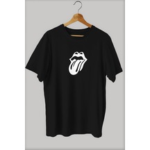 Noıssey -wed Rolling Stones Baskılı Oversize T-shirt Tişört Sokak Tarzı Siyah