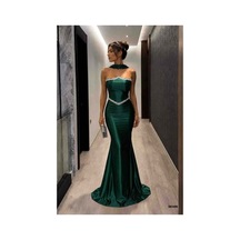 Lior Design Kadın Trend Model Kruvaze Yaka Şık Abiye Elbise Zümrüt