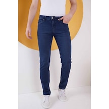 Erkek Düz Klasik Rahat Kesim Regular Fit Likralı Kot Jeans Lacivert Koyu Lacivert