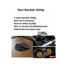 Deri Bardak Altlığı 4 Adet Bardak Altlığı Yuvarlak Tasarım Ofiste Evde Masanızı Tamamlayıcı Bardak Mat Siyah