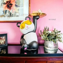 Lüks Gözlüklü Panda Anahtar Tepsisi Biblo Çok Amaçlı Sehpa Dekoru Takı Telefon Organizeri 27 Cm