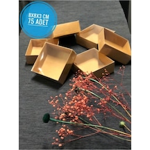 75 Adet 8x8x3 Cm Asetat Kapaklı Kraft Kutu Düğün Nişan Kına Hediyelik Kutu Kraft 8 X 8 X 3