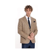 Wessi Balıksırtı Desen Slim Fit Yün Taba Erkek Ceket Taba