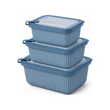 Vakumlu Silikon Kapaklı Plastik Saklama Kabı Seti, 3.5 Litre, Mikrodalga Ve Derin Dondurucu İçin Sefer Tası, Gıda Depolama Kutusu, Bpa İçermez 600/1100/1800 Ml Mavi, Dikdörtgen