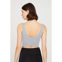Los Ojos Gri Hafif Destekli Sırt Detaylı Kaplı Crop Top Büstiyer Cropped Gri