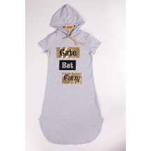 Toontoy Kız Çocuk Elbise Cute Baskılı Gri