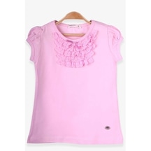 Breeze Kız Çocuk Tişört Güpürlü Pudra (4-8 Yaş)