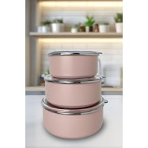 Mary 3'lü Emaye Saklama Kabı- Toprak Renk 14cm-16cm-18cm