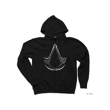 Assassins Creed Logo Dark Siyah Fermuarlı Kapşonlu Sweatshirt Siyah