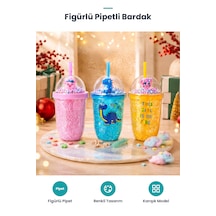 Figürlü Pipetli Kapaklı Plastik Bardak - Karışık Model Çok Renkli