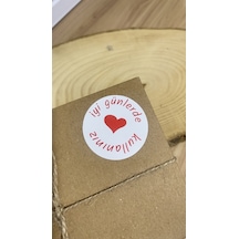 İyi Günlerde Kullanınız Kalpli Kırmızı Yazılı Yuvarlak Yapışkanlı Etiket 4x4 Cm 120 Adet