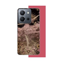 Vivo Y36 Uyumlu Pembe Elbiseli Kadın Baskılı Silikon Kılıf Renkli
