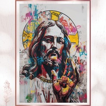 Graffiti İsa Portresi - Modern Ruhani Sanat Pvc Tablo