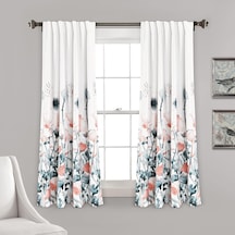 Zuri Flora Oda Karartma Pencere Perdesi Panel Çifti, 160 Cm Uzunluk X 132 Cm Genişlik, Mavi Ve Mercan