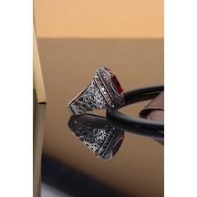Innuendo Jewelry Kırmızı Zirkon Taşlı Zirkon Taş Süslemeli 925 Ayar Gümüş Erkek Yüzüğü Gümüş